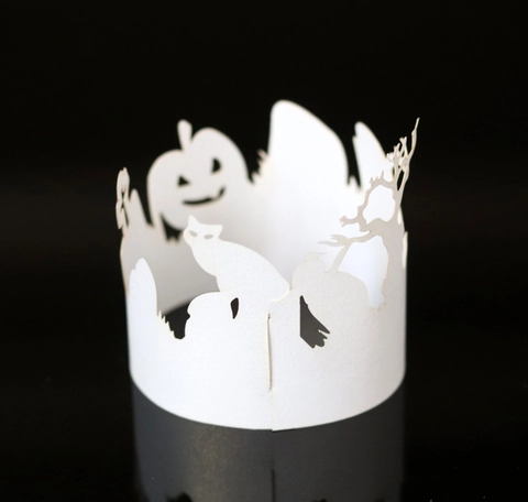 Paralume in Carta Taglio Laser a Motivo Zucca Castello Strega di Halloween Con Lumino LED Copertura Candela Decorativa Forniture per Feste
