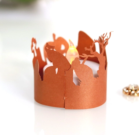 Paralume per Candele in Carta Halloween Taglio Laser Silhouette Zucca Strega Gatto Involucro Luce LED per Decorazione Tavola Festa