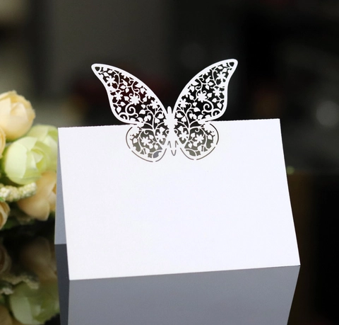 Laser Cut Butterfly Place Cards Pearl Paper Hollow Table Seat Name Cards For Wedding Banquet Party Decoration European Style