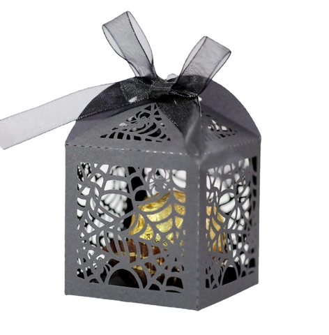 Halloween Spinnennetz Hohl Süßigkeitenbox Laserschnitt Perlmuttpapier Geschenkbox Mit Schleife Für Schokolade Party Deko