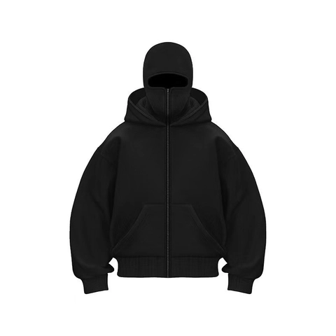 Felpa con Cappuccio da Uomo Street Style Maschera Balaclava Integrata Cerniera Completa Manica Lunga Felpa in Poliestere con Tasca Casual Fashion