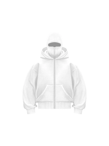 Men Streetwear Balaclava Full Face Mask Zip Up Hoodie Double Layer Hooded Sweatshirt Oversized Polyester Couple Jacket Top