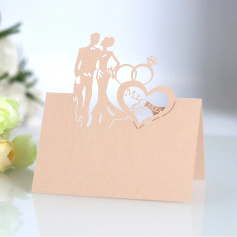 Segnaposto Matrimonio Taglio Laser Cuore Mr E Mrs Silhouette Sposi Cartellini Da Tavolo Carta Perla Artificialta Decorazione