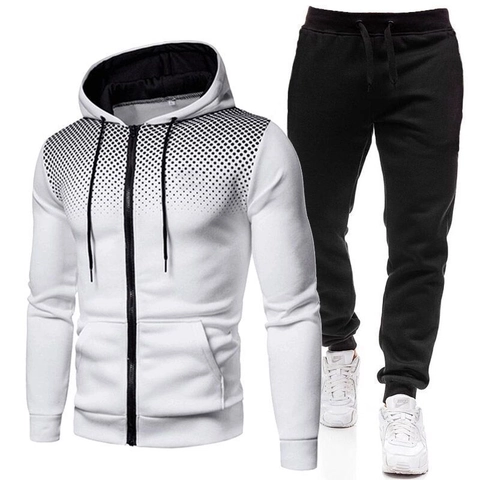 Men Casual Sports Tracksuit Set Gradient Polka Dot Print Full Zip Up Hoodie And Joggers Set Two Piece Fleece Outfit