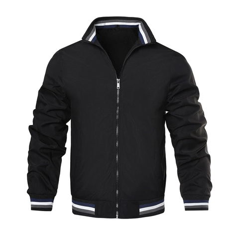 Γυναικεία Casual Ζακέτα Bomber Μονόχρωμη με Όρθιο Γιακά Αντιανεμικό με Φερμουάρ Ζακέτα Coach με Ριγέ Ριμπ Μανσέτες