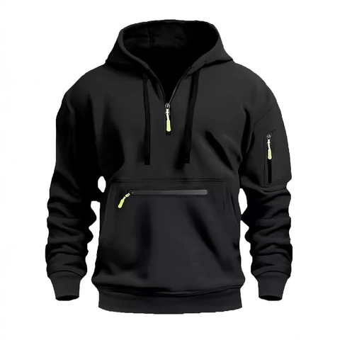 Men's Tactical Fleece Hoodie Half Zipper Multi Pockets Hooded Sweatshirt European Size Sports Casual Pullover Sweatshirt Top