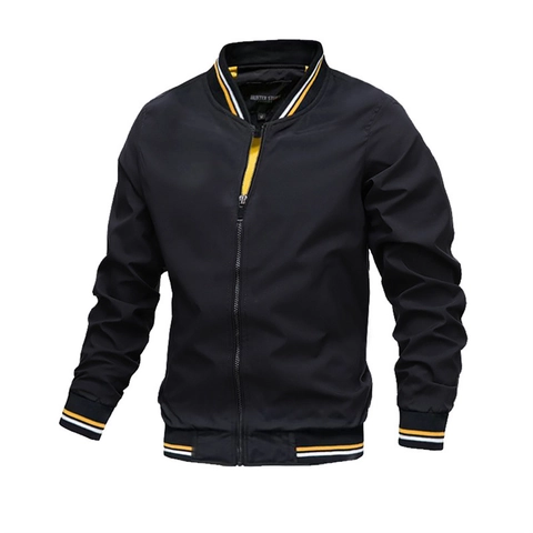 Chaqueta Bomber Casual para Hombre Poliéster Cortavientos Cuello Alzado Abrigo con Puños Acanalados a Rayas Cremallera Deportiva