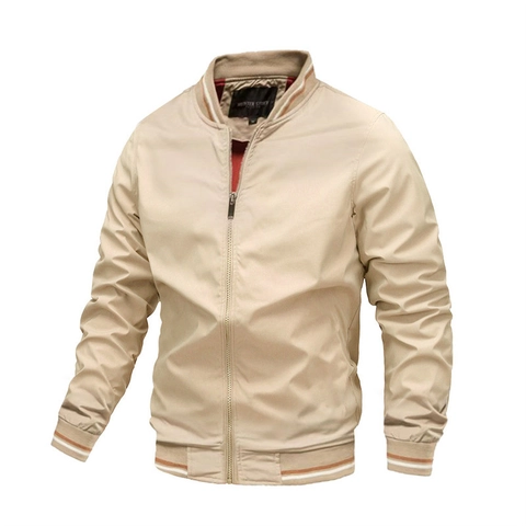 Ανδρικό Casual Bomber Μπουφάν Αντιανεμικό Ελαφρύ Μπουφάν Πιλότου Με Ριγέ Ριμπ Τελείωμα Φερμουάρ Φθινόπωρο Άνοιξη