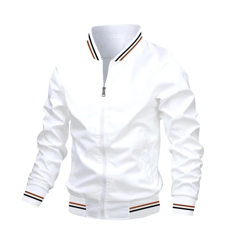 Chaqueta Bomber Casual para Hombre Poliéster Cortavientos Cuello Alzado Abrigo con Puños Acanalados a Rayas Cremallera Deportiva