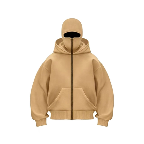 Γυναικείο Street Style Hoodie με Ενσωματωμένη Μάσκα Balaclava Πλήρες Φερμουάρ Μακρύ Μανίκι Χαλαρό Φούτερ Πολυεστέρα με Τσέπη Casual Fashion Top