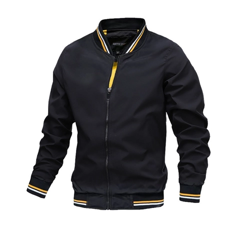 Giacca Bomber Casual da Uomo in Poliestere Antivento con Collo in Piedi Cappotto con Polsini a Costine a Strisce Zip Sportiva