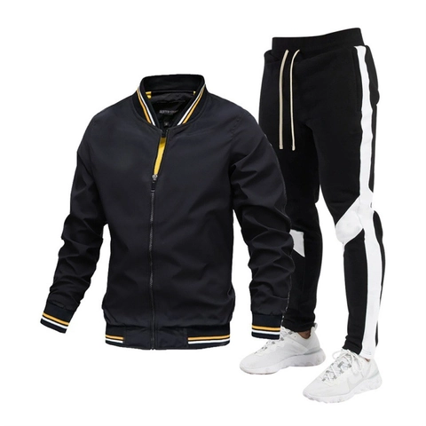 Conjunto de Chaqueta Y Pantalones Deportivos Casuales para Hombre Chándal de Poliéster Color Block para Entrenamiento Diario
