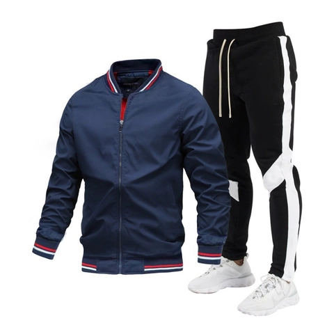 Conjunto de Chaqueta Y Pantalones Deportivos Casuales para Hombre Chándal de Poliéster Color Block para Entrenamiento Diario