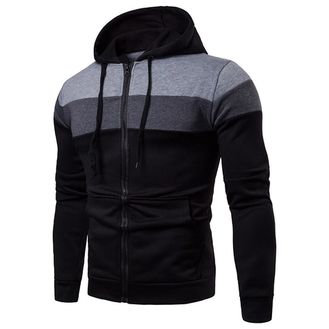 Ανδρικό Casual Color Block Φούτερ με Κουκούλα Επένδυση Fleece Πλήρες Φερμουάρ Patchwork Αθλητικό Μακρυμάνικο Τζάκετ με Τσέπες