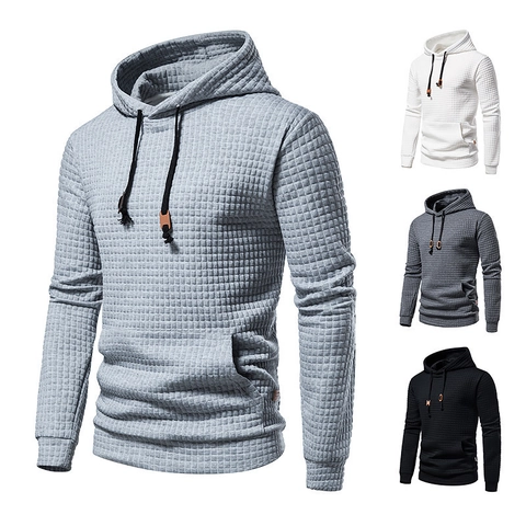 Sweat à Capuche Homme Casual Pullover Polyester Texture Gaufrette Plaid Jacquard Manches Longues Sport