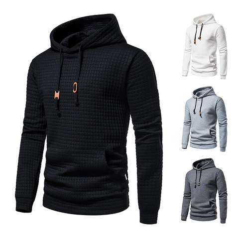 Damen Lässig Waffelstrick Hoodie Karo-Struktur Langarm-Pullover Mit Kängurutasche Slim Fit Mode Kapuzensweatshirt