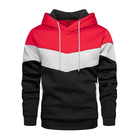 Heren Color Block Hoodie Contrast Patchwork Fleece Capuchon Sweatshirt Casual Pullover Sportief Ribmanchet Lange Mouw Top