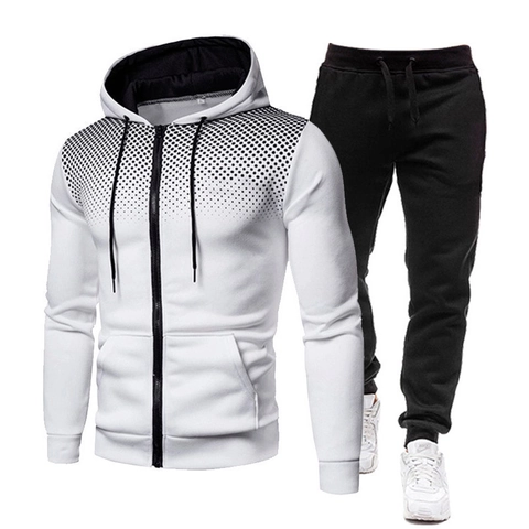 Ensemble Sportif Homme Sweat à Capuche et Pantalon de Survêtement Imprimé Points Dégradés Survêtement 2 Pièces Doublé Polaire