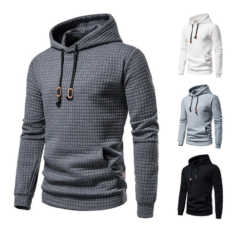 Damen Lässig Waffelstrick Hoodie Karo-Struktur Langarm-Pullover Mit Kängurutasche Slim Fit Mode Kapuzensweatshirt