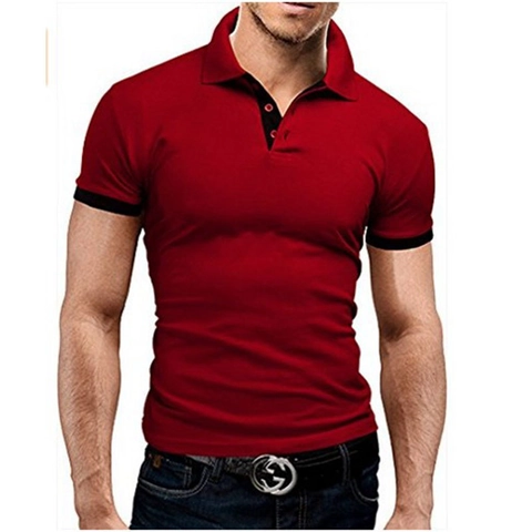 Polo Homme Coupe Slim Manches Courtes Business Décontracté Bordure Contrastée Respirant Mélange Coton Polyester Top D'Été Mode