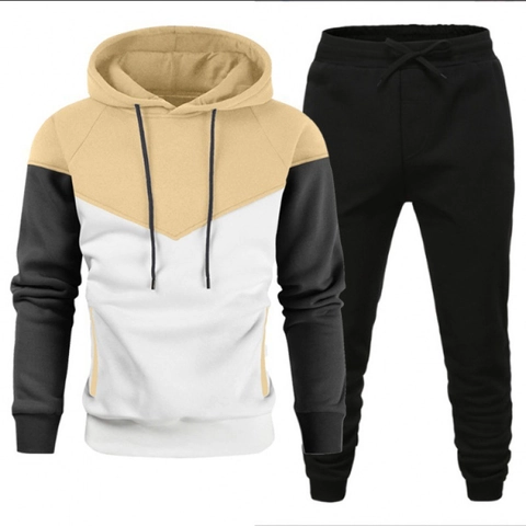 Survêtement Homme Patchwork Color Block Ensemble de Sport Décontracté Sweat à Capuche Et Pantalon de Jogging Deux Pièces