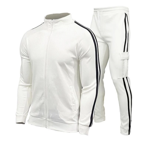 Conjunto de Chándal Deportivo Casual para Hombre Chaqueta con Cremallera y Cuello Alto y Pantalón Largo con Doble Raya