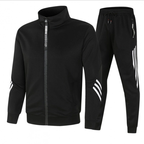 Herren Casual Trainingsanzug Stehkragen Reißverschluss Jacke und Hose Gestreift Polyester Baumwollmischung Sportbekleidung