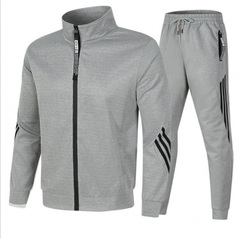 Herren Casual Trainingsanzug Stehkragen Reißverschluss Jacke und Hose Gestreift Polyester Baumwollmischung Sportbekleidung