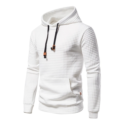 Men Waffle Knit Hoodie Casual Pullover Long Sleeve Drawstring Kangaroo Pocket Solid Color Sweatshirt For Male