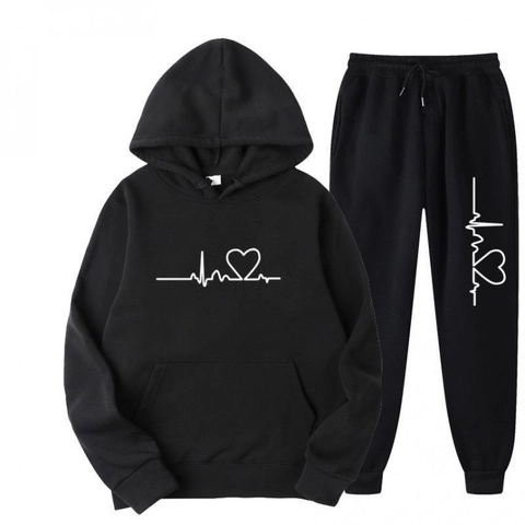 Completo Sportivo Casual da Uomo Stampa Battito Cardiaco Felpa Con Cappuccio e Joggers Top e Pantaloni Tuta per Autunno Inverno