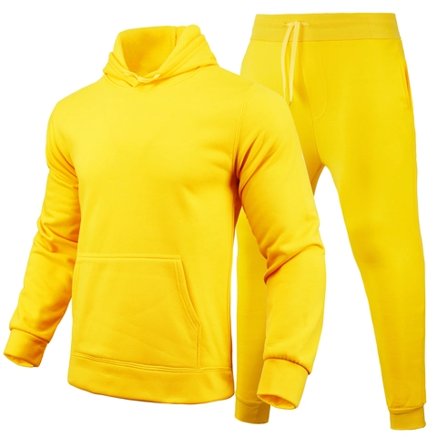 Men Women Casual Hoodie And Pants Top And Bottom Solid Color Fleece Loose Hooded Sweatshirt Jogger Suit Autumn Winter
