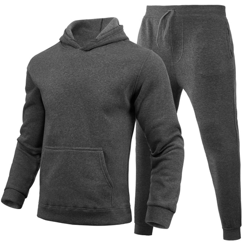 Men Casual Polyester Fleece Hoodie And Joggers Pullover Hooded Sweatshirt And Sweatpants Sports Tracksuit For Autumn Winter