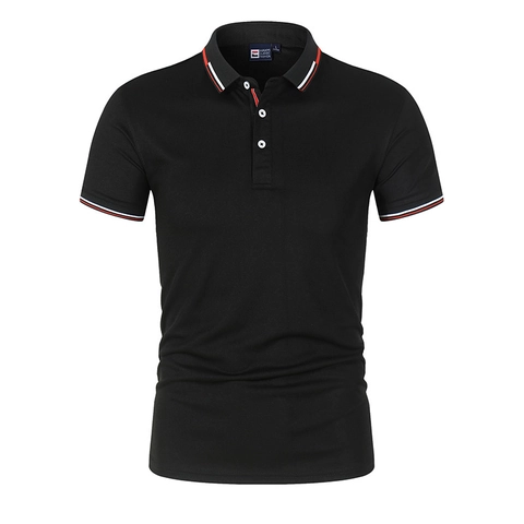 Men's Casual Short Sleeve Polo Shirt Breathable Polyester Solid Color Top With Striped Trim Collar Regular Fit Fashion Shirt
