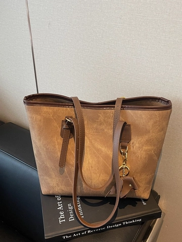 Large Capacity Women Tote Bag Vintage Marble Texture PU Leather Shoulder Bag Elephant Charm Fashion Commuter Handbag