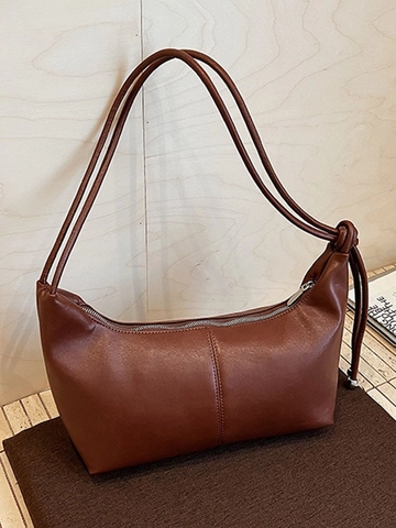 Bolso de Hombro Hobo de Cuero PU Vintage para Mujer Gran Capacidad Color Sólido Correa con Nudo Decoración de Bola de Metal Bolso Minimalista