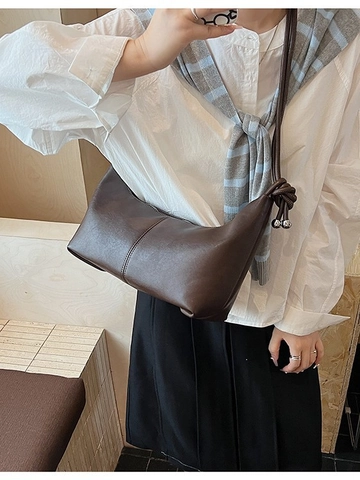 Bolso de Hombro Hobo de Cuero PU Vintage para Mujer Gran Capacidad Color Sólido Correa con Nudo Decoración de Bola de Metal Bolso Minimalista
