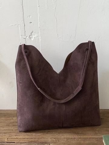 Borsa a Secchiello in Pelle PU Scamosciata Retro Minimalista Grande Capacità con Apertura a V Borsa a Tracolla Donna Pendolare