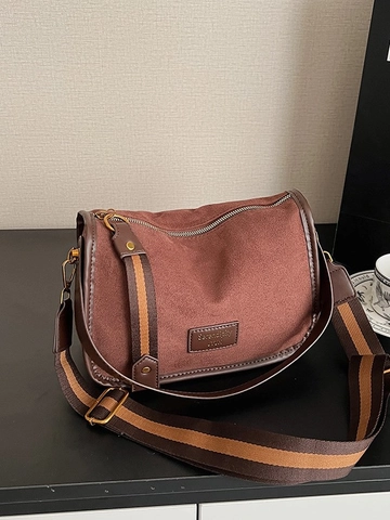 Borsa a Tracolla da Donna in Pelle Scamosciata Vintage Retrò Satinata Piccola Borsa Quadrata Con Tracolla Larga a Righe