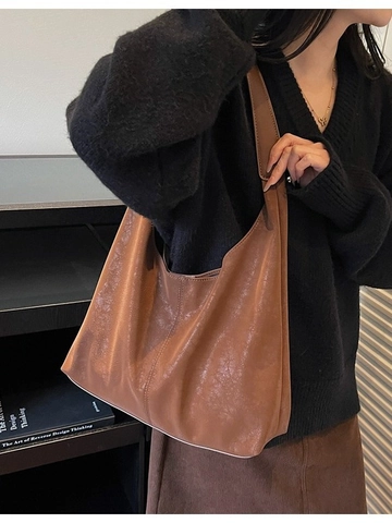 Borsa Tote Grande da Donna in Pelle PU Vintage Grande Capacità Hobo a Spalla Pendolare Retro Texture Distressed