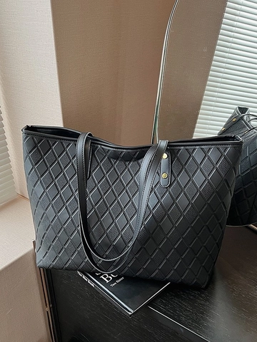 Fashion Vintage Rhombus Quilted PU Leather Tote Bag For Women Large Capacity Minimalist Shoulder Underarm Bag Casual Commuter Handbag