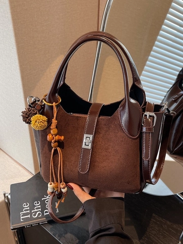 Sac Seau Patchwork Mat Rétro pour Femme Sac Bandoulière en Cuir PU Vintage Sac à Main Mode avec Gland Décoratif