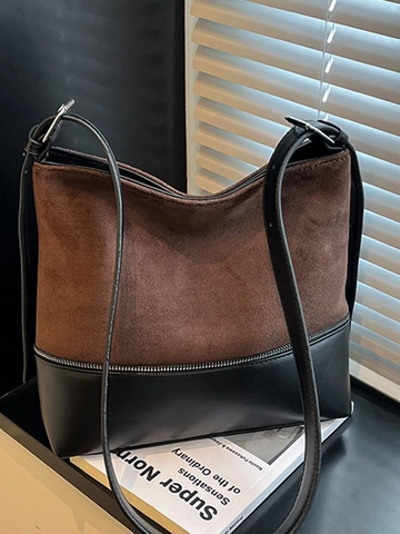 Bolso Bombonera Retro de Gamuza para Mujer Estampado de Leopardo Correa Ajustable Color en Contraste Bolso de Hombro de Moda