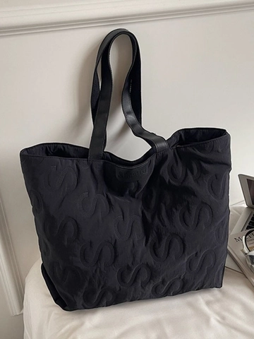 Sac Cabas Matelassé Grande Capacité pour Femmes Polyester Motif Lettre S Sac à Épaule Décontracté Fourre-tout pour Travail École