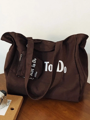 Sac Cabas en Nylon de Grande Capacité Avec Petite Pochette Imprimé Lettres Sac à Épaule Mode Shopping Sac à Main Femme