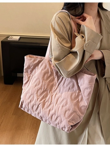 Sac Cabas Matelassé Grande Capacité pour Femmes Polyester Motif Lettre S Sac à Épaule Décontracté Fourre-tout pour Travail École