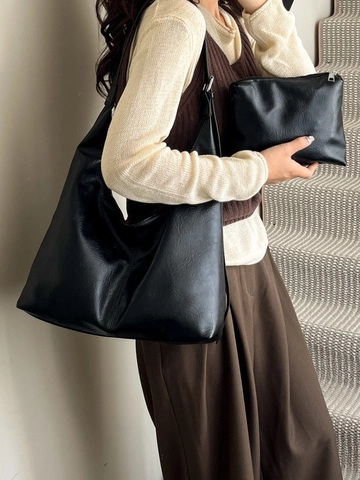 Bolso Tote de Cuero PU Vintage para Mujer de Gran Capacidad Y Estuche Pequeño Bolso de Hombro Hobo Minimalista para Diario