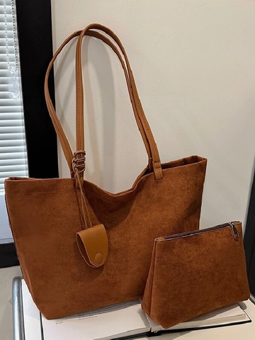 Damen High-End Wildleder-Textur PU-Leder Tote Bag Große Kapazität Schulter Unterarmtasche Lässig Vielseitig Pendeltasche Mit Beutel