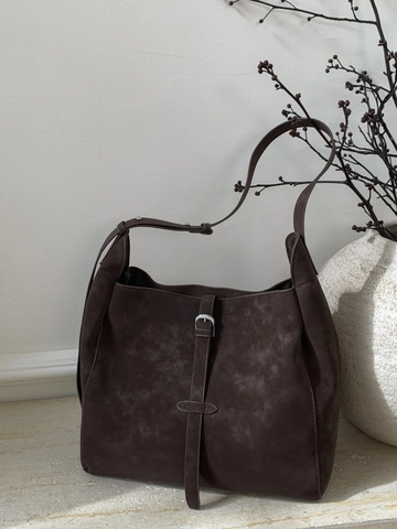 Women Large Capacity Minimalist Retro Bucket Bag Frosted PU Leather Shoulder Crossbody Bag For Daily Commuting Office Work
