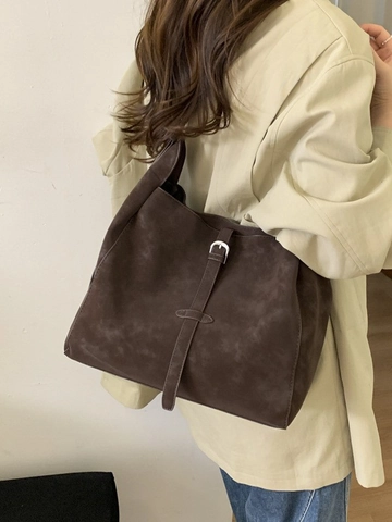 Women Large Capacity Minimalist Retro Bucket Bag Frosted PU Leather Shoulder Crossbody Bag For Daily Commuting Office Work