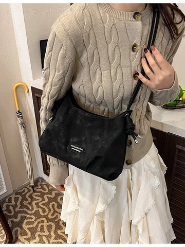 Bolso de Cubo Bandolera de Cuero PU Vintage para Mujer Correa de Hombro con Nudo Moda Casual Retro Color Sólido Bolso Suave